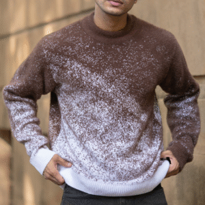 Brown Fuzzy Jacquard Knit Sweater
