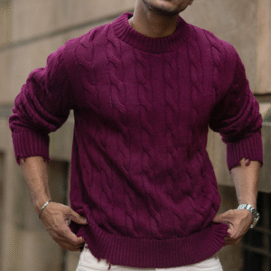 Wine Cable Knit Sweater