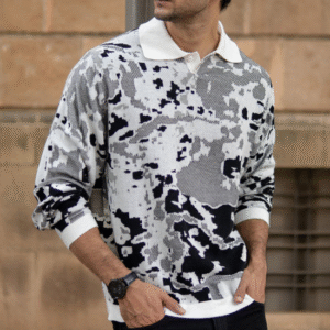 Grey Jacquard Knit T-Shirt