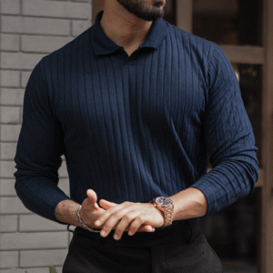 Navy Blue Regular Fit Full Sleeves T-Shirt