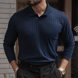 Navy Blue Regular Fit Full Sleeves T-Shirt